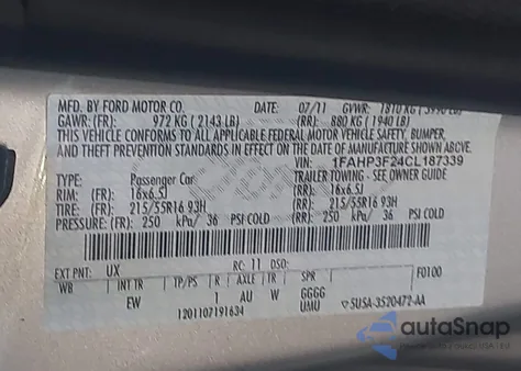 2012 Ford Focus Se from USA, damaged, VIN 1FAHP3F24CL187339